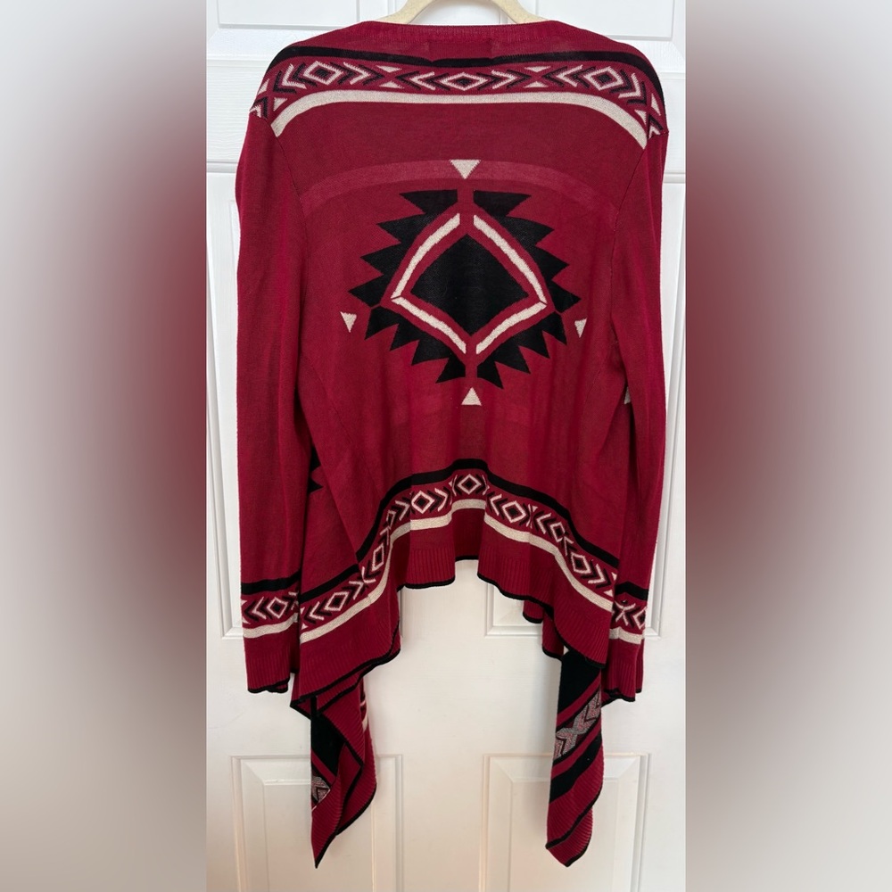 Colleen Lopez Red Aztec Knit Waterfall Cardigan Sweater Open Size L - Picture 4 of 4